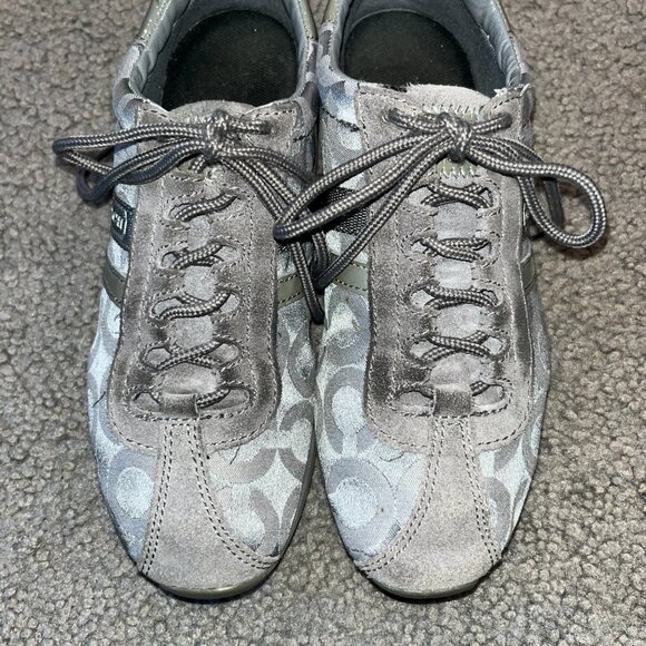 COACH KATHLEEN SIGNATURE LOGO GRAY SNEAKERINAS BALLET FLAT SNEAKERS 6M - Picture 3 of 8